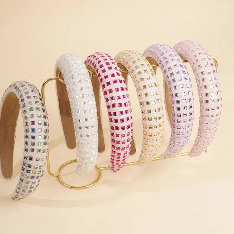 Wide Padded Sponge Headband For Women With Square Rhinestone Glitter Anti-Slip Fashion Hair Accessories Hair Band Party Gift