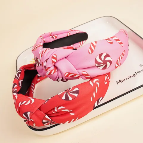 Cerchietto Natalizio con Nodo Donna Stampa Bastoncino di Zucchero Fascia Larga Accessori per Capelli Feste Rosso Verde Rosa