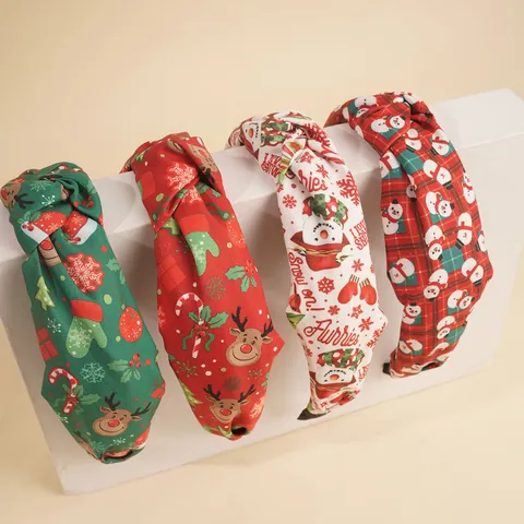 Weihnachten Geknotete Stirnbänder Für Damen Rentier Schneemann Schneeflocke Druck Stoff Haarbänder Xmas Party Haar-Accessoires