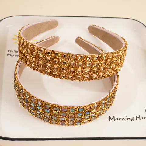 Luxury Sparkling Rhinestone Padded Headband For Women Wide Geometric Crystal Hair Hoop Fashion Heavy Craft Headpiece