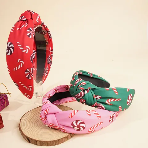 Cerchietto Natalizio con Nodo Donna Stampa Bastoncino di Zucchero Fascia Larga Accessori per Capelli Feste Rosso Verde Rosa