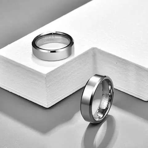 Bague en Carbure de Tungstène Minimaliste Hommes Femmes Bord Biseauté Poli Couleur Argent Mariage Bijoux Ajustement Confort