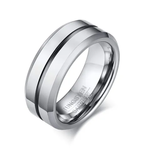 Minimalist Tungsten Steel Ring For Men Beveled Edge Grooved Band Gold Silver Black Blue Inlay Polished Fashion Jewelry Wedding Anniversary Gift