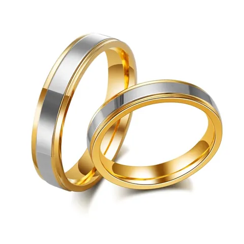 Minimalist Tungsten Steel Ring For Couples Two Tone Gold Silver Plated Polished Step Edge Band Ring Fashion Jewelry Wedding Gift