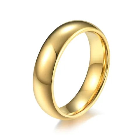 Minimalist 18K Gold Plated Tungsten Carbide Ring 6mm High Polished Plain Dome Band Wedding Ring For Men Women Couple Jewelry