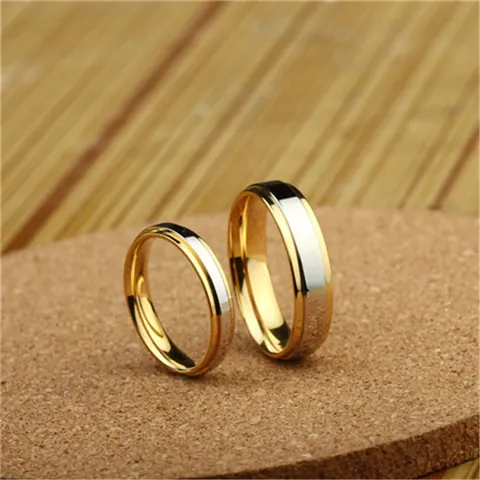 Minimalist Tungsten Steel Ring For Couples Two Tone Gold Silver Plated Polished Step Edge Band Ring Fashion Jewelry Wedding Gift