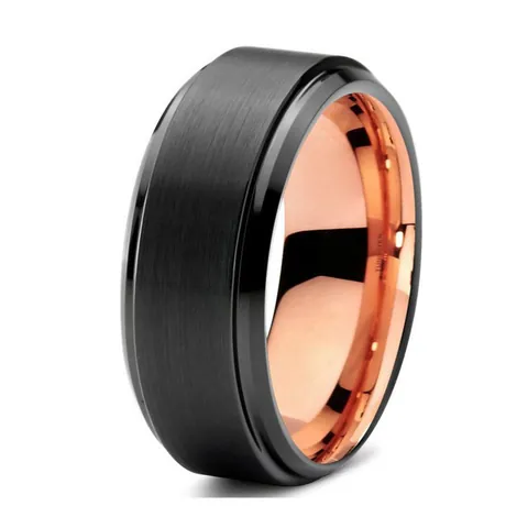 Tungsten Steel Ring For Men Women Black Brushed Surface Rose Gold Plated Inner Band Minimalist Wedding Engagement Finger Ring Jewelry