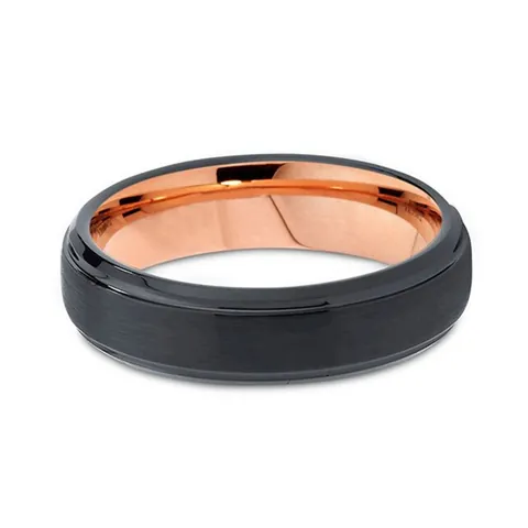 Tungsten Steel Ring For Men Women Black Brushed Surface Rose Gold Plated Inner Band Minimalist Wedding Engagement Finger Ring Jewelry