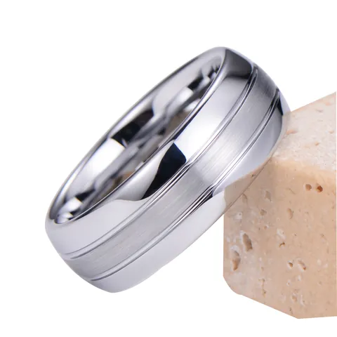 Bague Simple en Acier au Tungstène pour Hommes Centre Brossé Bord Poli Coupe Confortable Anneau Large Bijoux Tendance