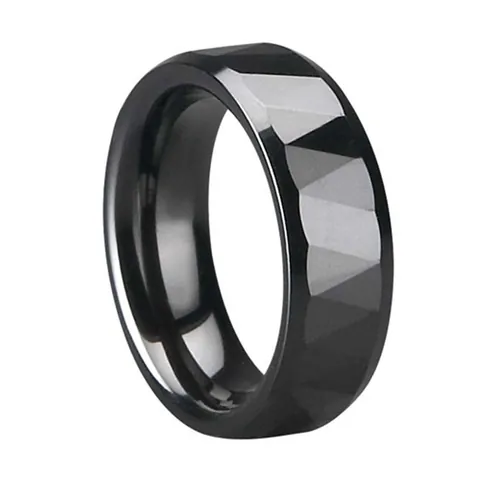 Minimalist Black Ceramic Faceted Ring For Men Geometric Polished Fashion Band Jewelry Durable Comfortable Daily Wear Gift