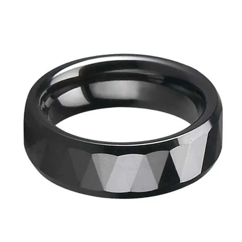 Minimalist Black Ceramic Faceted Ring For Men Geometric Polished Fashion Band Jewelry Durable Comfortable Daily Wear Gift