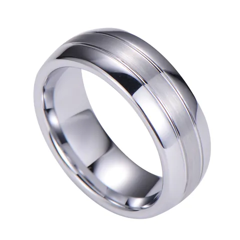 Bague Simple en Acier au Tungstène pour Hommes Centre Brossé Bord Poli Coupe Confortable Anneau Large Bijoux Tendance