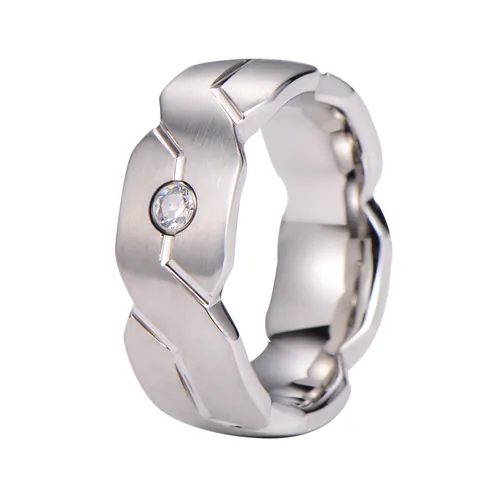 Modern Minimalist Tungsten Steel Ring For Men Brushed Geometric Band With Inlaid Zirconia Fashion Jewelry Accessory Gift