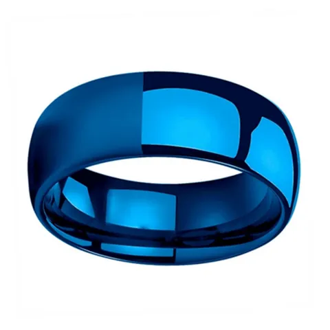 Minimalist Tungsten Steel Band Ring For Men Fashion Blue Domed Mirror Polished Plain Ring For Daily Commute Trendy Jewelry Gift