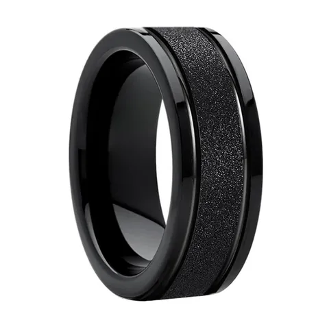 Tungsten Steel Men Ring Wide Band Minimalist Polished Edge Sandblasted Center Wedding Anniversary Daily Jewelry Gift