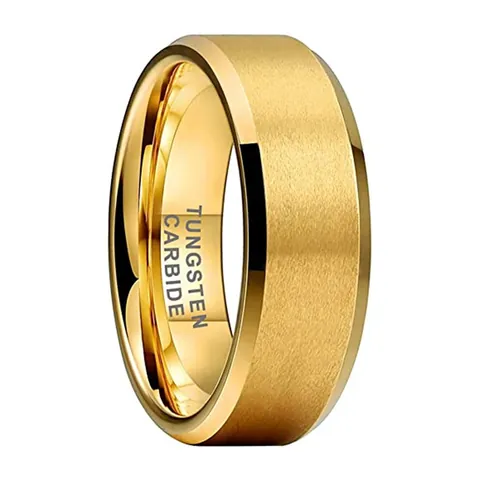 Simple Gold Plated Tungsten Carbide Ring For Men Women Brushed Surface Beveled Edge Polished Interior Minimalist Wedding Band Jewelry