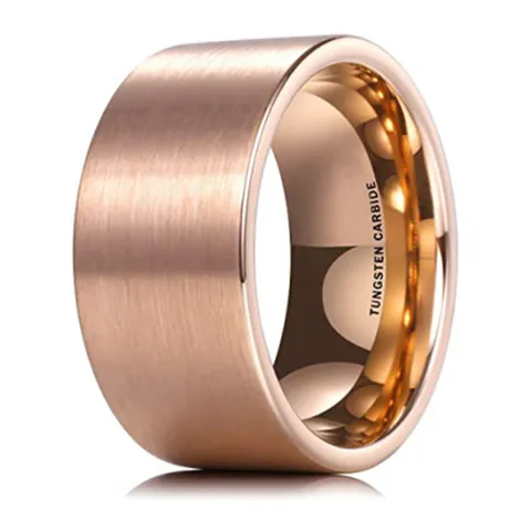 Bague en Carbure de Tungstène Large pour Homme Surface Mate Brossée Intérieur Poli Anneau Or Rose Noir Bijoux Minimalistes
