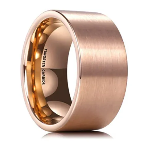 Bague en Carbure de Tungstène Large pour Homme Surface Mate Brossée Intérieur Poli Anneau Or Rose Noir Bijoux Minimalistes