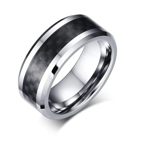 Modern Men Tungsten Steel Ring Inlaid Black Carbon Fiber Polished Band Jewelry Business Wedding Ring For Male Jewelry
