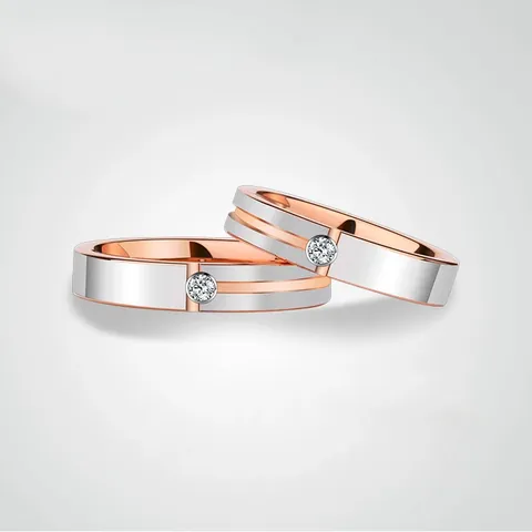Minimalist Tungsten Steel Ring For Couples Two Tone Rose Gold Plated Zirconia Inlaid Wedding Band Fashion Jewelry Gift