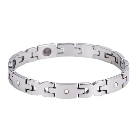 Women Tungsten Steel Magnetic Health Bracelet Silver Tone Geometric H Link Inlaid Zirconia Polished Bracelet For Women Jewelry