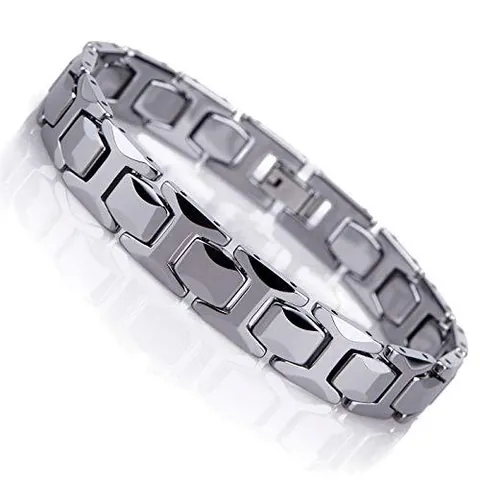 Bracciale Magnetico in Acciaio al Tungsteno da Uomo Terapia Sanitaria Catena a Maglie a H Lucido Oro Argento Gioielli da Uomo