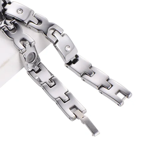 Women Tungsten Steel Magnetic Health Bracelet Silver Tone Geometric H Link Inlaid Zirconia Polished Bracelet For Women Jewelry