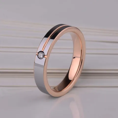 Minimalist Tungsten Steel Ring For Couples Two Tone Rose Gold Plated Zirconia Inlaid Wedding Band Fashion Jewelry Gift