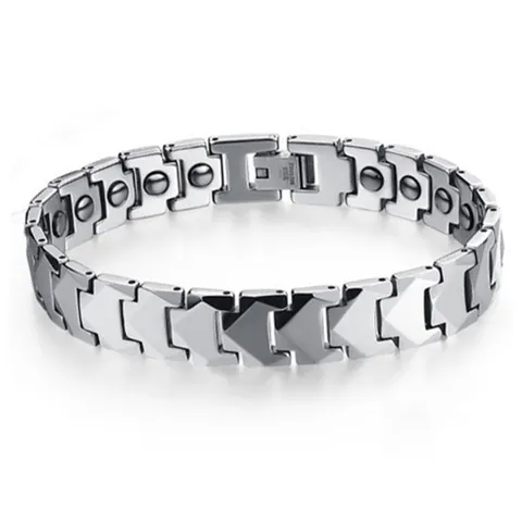 Heren Wolfraamstaal Magneetarmband Geometrisch Pijlontwerp Gepolijst Metalen Schakelarmband Voor Heren Sieraden Cadeau