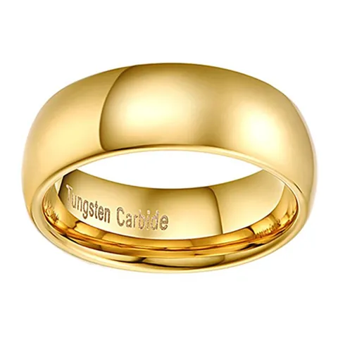 Classic 8mm Gold Tungsten Carbide Ring For Men Women Polished Dome Wedding Band Engagement Jewelry Simple Plain Finger Ring