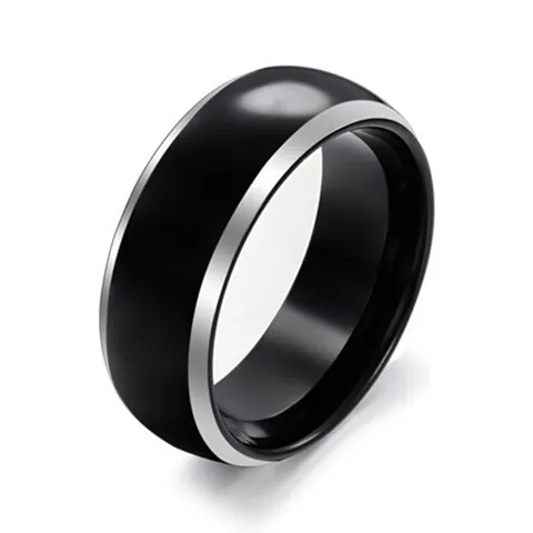 Men's Tungsten Steel Ring Black Center Silver Beveled Edge Polished Band Ring Trendy Jewelry Finger Ring For Daily Wear