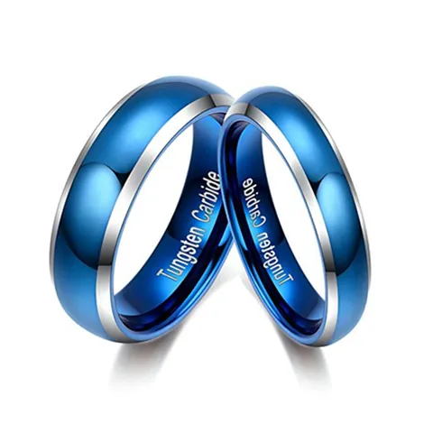 Modern Tungsten Carbide Ring For Men Women Blue Plated Silver Edge Polished Comfort Fit Wedding Band Fashion Jewelry Gift