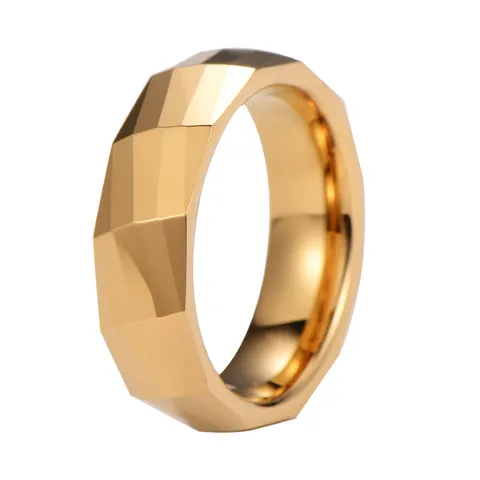 Faceted Tungsten Steel Ring 18K Gold Plated 8mm Irregular Geometric Cut Band Ring For Men Women Minimalist Jewelry