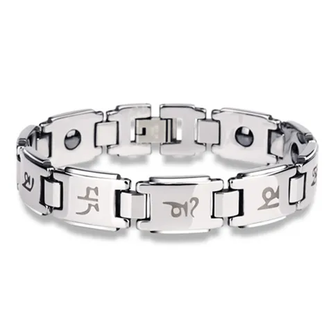 Heren Wolfraamstaal Magnetische Armband Met Zes-Lettergrepige Mantra Gepolijst Minimalistisch Etnische Religieuze Sieraden