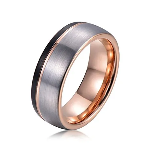 Modern Three Color Tungsten Steel Ring For Men Women Rose Gold Silver Black Brushed Finish Polished Wedding Band Jewelry