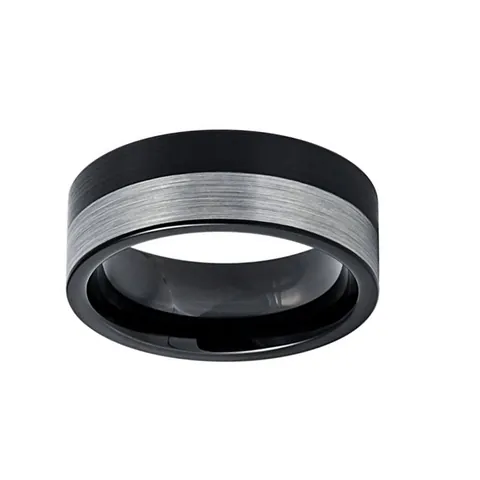 Tungsten Steel Ring For Men Brushed Two Tone Black Silver Minimalist Band Ring Fashion Jewelry Gift For Him Accessories