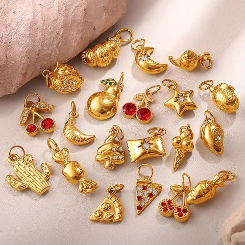 18K Vergoldeter Edelstahl DIY Anhänger Kollektion Zirkonia Eingelegt Essen Obst Stern Charms Für Halskette Armband Herstellung Damen Zubehör