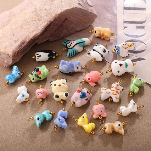 Ciondoli in Ceramica Animale Fai da Te Con Gancio in Acciaio Inossidabile Ciondoli a Forma di Panda Pinguino Cane per Bracciale Collana Fabbricazione di Gioielli