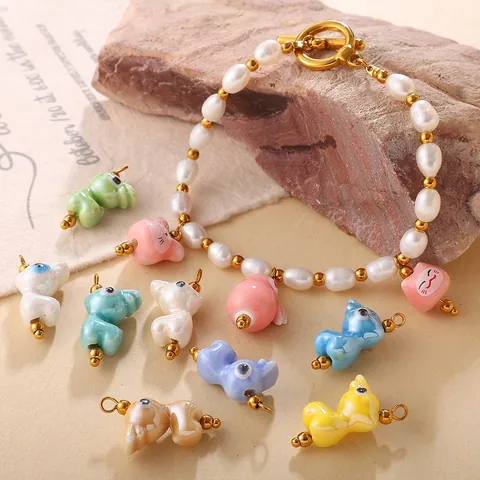Ciondoli in Ceramica Animale Fai da Te Con Gancio in Acciaio Inossidabile Ciondoli a Forma di Panda Pinguino Cane per Bracciale Collana Fabbricazione di Gioielli