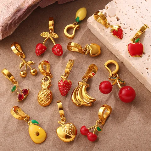 Stainless Steel Fruit Pendant Charms With Lobster Clasp Enamel Apple Pineapple Strawberry Cherry Banana Avocado Bikini Buckle Accessory For Jewelry Making DIY Findings