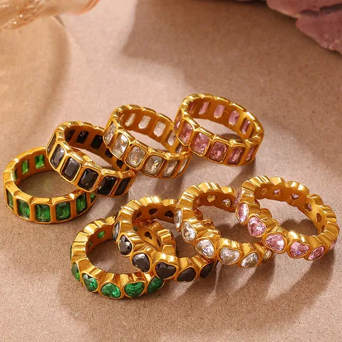 Anillo de Acero Inoxidable Chapado en Oro Retro Para Mujer Lujo Corazon Cuadrado Gota Redondo Forma Joyeria para Boda Fiesta Anillo