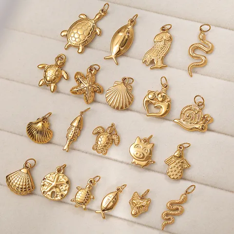 Stainless Steel Marine Life Shape Pendants For DIY Jewelry Making Gold Plated Turtle Shell Starfish Charms Necklace Accessory Pendant Only Without Chain