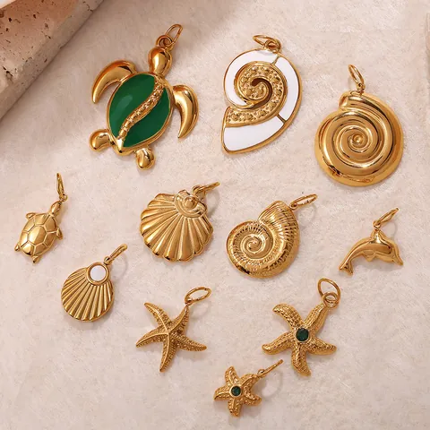 Marine Theme Stainless Steel Pendants Turtle Starfish Conch Dolphin Charms For DIY Jewelry Making Necklaces Bracelets Accessories