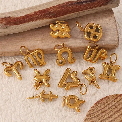 Ciondoli a Forma di Segni Zodiacali in Acciaio Inossidabile Placcato Oro 18K Simbolo Costellazione Solo Ciondolo per Donna Accessori Fai da Te