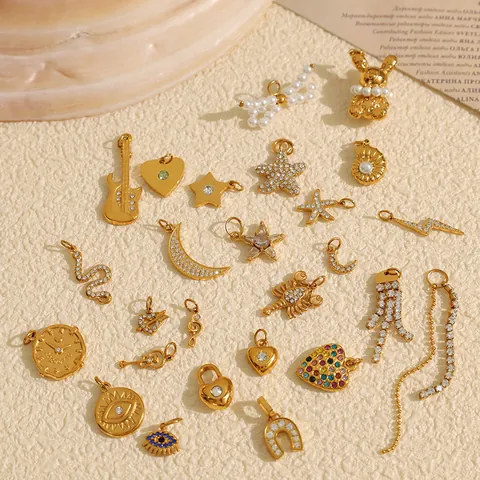 Stainless Steel DIY Pendants Gold Plated Rhinestone Heart Star Animal Shapes Charms For Jewelry Making Women Accessories