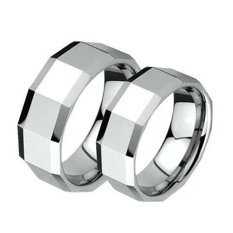Modern Geometric Faceted Tungsten Steel Ring For Men Women Minimalist Polished Silver Color Band Jewelry Gift For Daily Wear