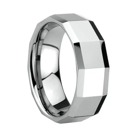 Modern Geometric Faceted Tungsten Steel Ring For Men Women Minimalist Polished Silver Color Band Jewelry Gift For Daily Wear