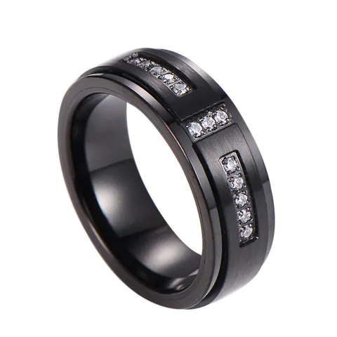 Luxury Men Tungsten Steel Ceramic Band Ring Brushed Matte Black Zirconia Inlaid Minimalist Industrial Style Jewelry Gift