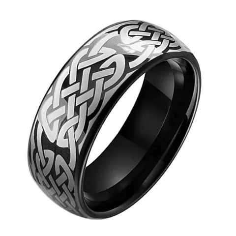 Bague En Acier Au Tungstène Noir Pour Homme Motif Laser Nœud Celtique Alliance Style Ethnique Vintage Bijoux Cadeau