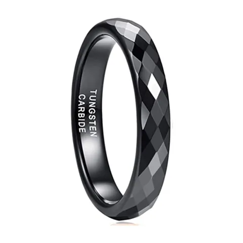 Facettierter Wolframkarbid Ring Für Damen Herren 4mm Breite Geometrischer Diamantschliff Einfaches Ehering Verlobungsschmuck Geschenk